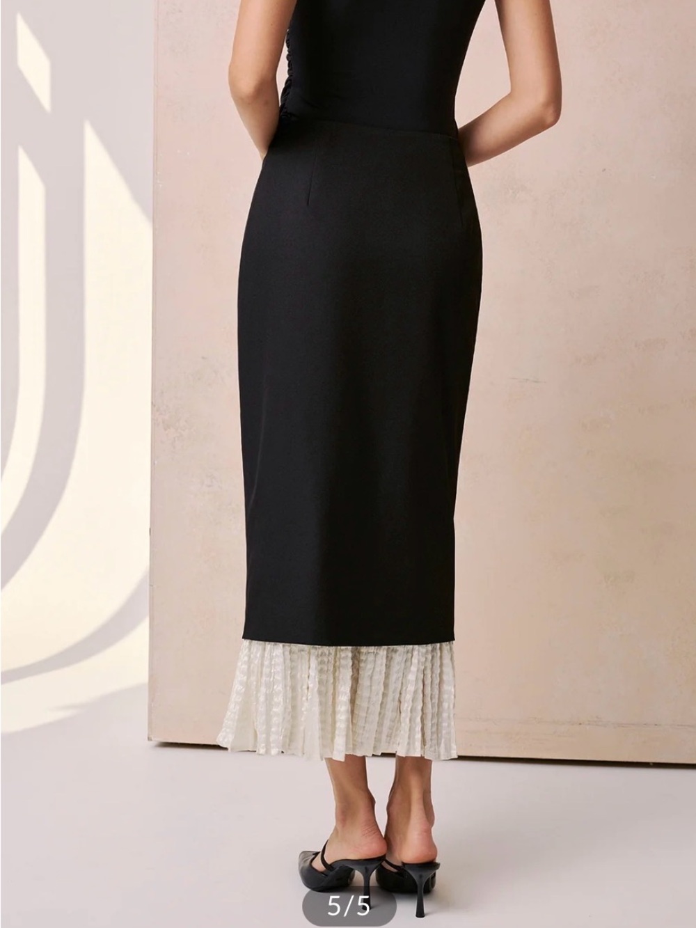 Commense Black Midi Skirt with White Pleated Hem - Picture 5 of 7
